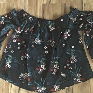 Japna Black Floral Off-Shoulder Blouse